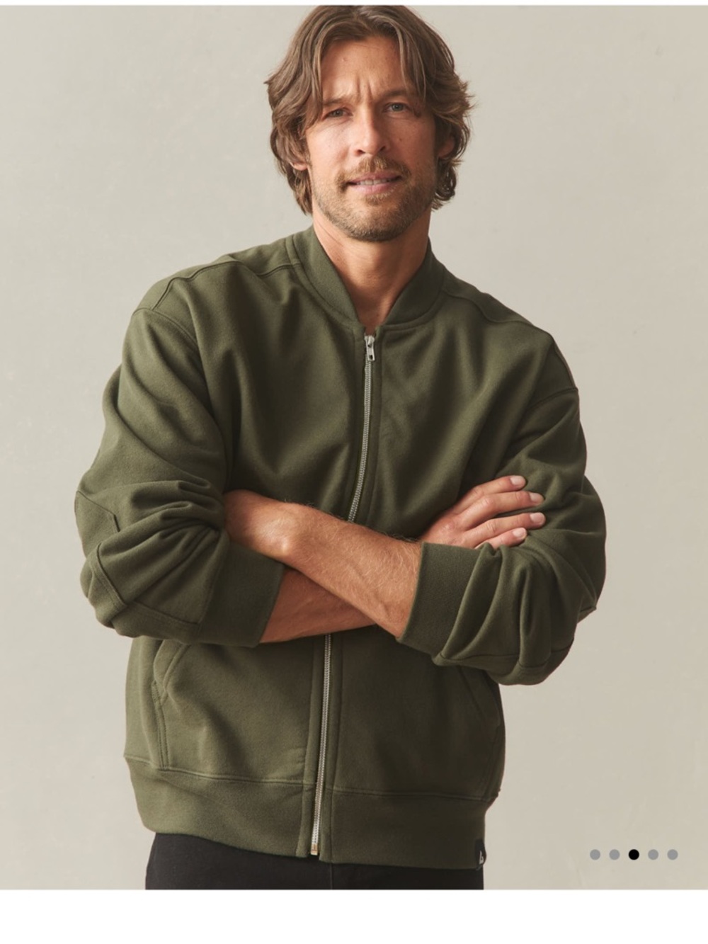 American Giant Mens Fleece Bomber Jacket Olive Green size XL zip up - Picture 2 of 11